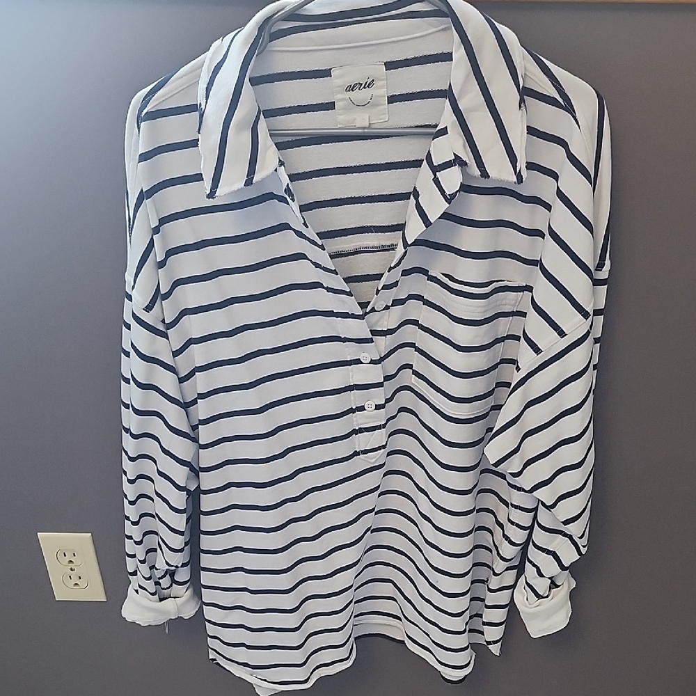 Aerie Navy and White Striped Shirt